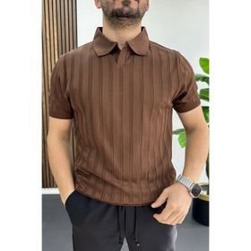 Edwox Kahverengi EDW453 Erkek Açık Yaka Desenli Tişört