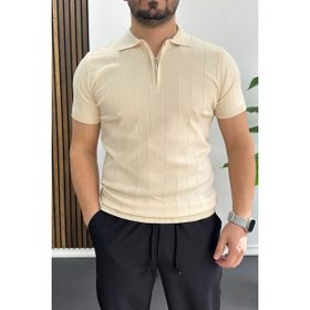 Edwox Krem EDW452 Erkek Slim Fit Fermuarlı Polo Yaka Tişört