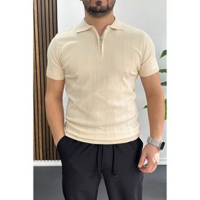 Edwox Krem EDW452 Erkek Slim Fit Fermuarlı Polo Yaka Tişört