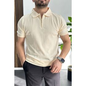Edwox Krem EDW457 Erkek Desenli Polo Yaka Tişört