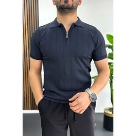 Edwox Lacivert EDW452 Erkek Slim Fit Fermuarlı Polo Yaka Tişört