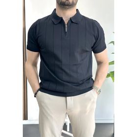 Edwox Lacivert EDW452 Erkek Slim Fit Fermuarlı Polo Yaka Tişört