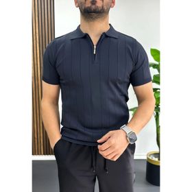 Edwox Lacivert EDW452 Erkek Slim Fit Fermuarlı Polo Yaka Tişört