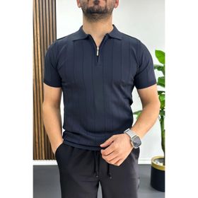 Edwox Lacivert EDW452 Erkek Slim Fit Fermuarlı Polo Yaka Tişört