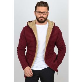 Edwox T743 İçi Kürklü Kapüşonlu Fermuarlı Triko Bordo Erkek Hırka
