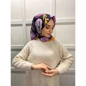 Eflatun 00747 Hardal Scarf Pamuklu Cotton Minimal Çiçek Desenli Eşarp