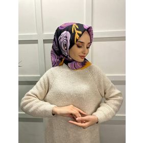 Eflatun 00747 Hardal Scarf Pamuklu Cotton Minimal Çiçek Desenli Eşarp