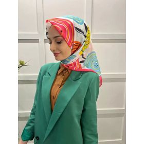Eflatun 00747 Pembe Scarf Pamuklu Cotton Minimal Çiçek Desenli Eşarp