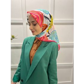 Eflatun 00747 Pembe Scarf Pamuklu Cotton Minimal Çiçek Desenli Eşarp