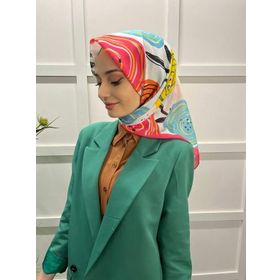 Eflatun 00747 Pembe Scarf Pamuklu Cotton Minimal Çiçek Desenli Eşarp