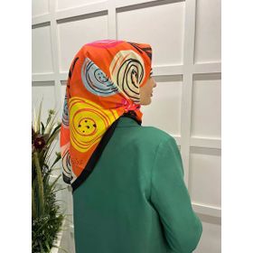 Eflatun 00747 Siyah Turuncu Scarf Pamuklu Cotton Minimal Çiçek Desenli Eşarp