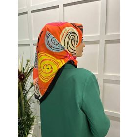 Eflatun 00747 Siyah Turuncu Scarf Pamuklu Cotton Minimal Çiçek Desenli Eşarp