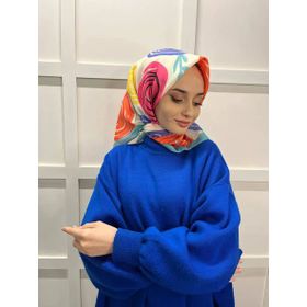 Eflatun 00747 Su Yeşili Scarf Pamuklu Cotton Minimal Çiçek Desenli Eşarp