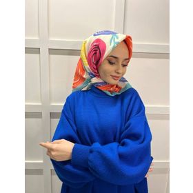Eflatun 00747 Su Yeşili Scarf Pamuklu Cotton Minimal Çiçek Desenli Eşarp