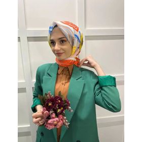 Eflatun 00747 Turuncu Scarf Pamuklu Cotton Minimal Çiçek Desenli Eşarp