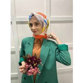 Eflatun 00747 Turuncu Scarf Pamuklu Cotton Minimal Çiçek Desenli Eşarp