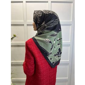Eflatun 00749 Haki Scarf Dijital Baskı Tomurcuk Desen Rayon Eşarp