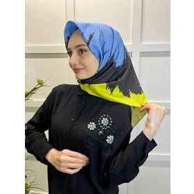 Eflatun 00749 Neon Sarı Scarf Dijital Baskı Renkli Rayon Eşarp