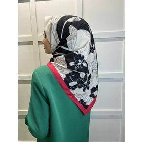 Eflatun 00749 Siyah Kırmızı Scarf Dijital Baskı Tomurcuk Desen Rayon Eşarp