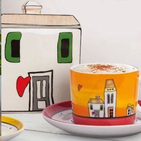 Egan Italy Le Casette 2'li 340 ml Kırmızı Çay Fincanı Seti