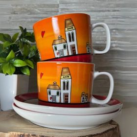 Egan Italy Le Casette 2'li 340 ml Kırmızı Çay Fincanı Seti