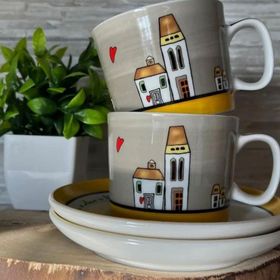Egan Italy Le Casette 2'li 340 ml Sarı Çay Fincanı Seti