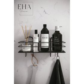 EHA Yapışkanlı 4 Kancalı Banyo Rafı Mat Siyah Banyo Şampuanlık Duşakabin Duş Askısı