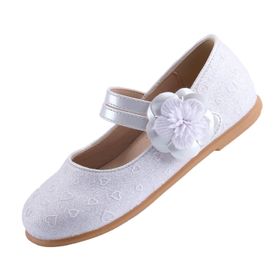 Eight KM EKM7063 Mary Jane Sparkly Glitter Çiçek Kamelya Kalp Beyaz Kız Bale Ayakkabı