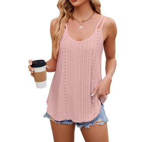 EIRUKON Tank Top Spagetti Pembe Kolsuz Yuvarlak Yaka Askılı Kadın Gömlek