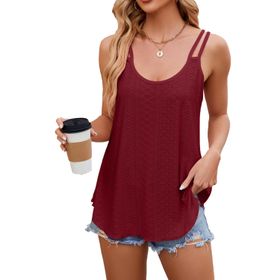 EIRUKON Tank Top Spagetti Şarap Kırmızısı Kolsuz Yuvarlak Yaka Askılı Kadın Gömlek