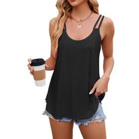 EIRUKON Tank Top Spagetti Siyah Kolsuz Yuvarlak Yaka Askılı Kadın Gömlek