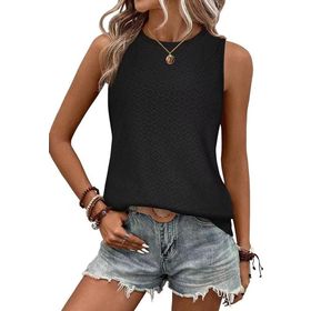 EIRUKON Tank Top Vintage Casual Siyah Yuvarlak Yaka Şık Kadın T-shirt