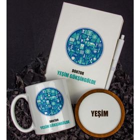 Ejoya 81429 Kişiye Özel Doktor Tasarım Defter Kupa ve Bardak Altlığı Hediye Seti