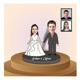 Ejoya 91309 Kişiye Özel Karikatürlü Gelin ve Damat Ahşap Biblo