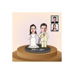 Ejoya 91311 Kişiye Özel Karikatürlü Gelin ve Damat Ahşap Biblo