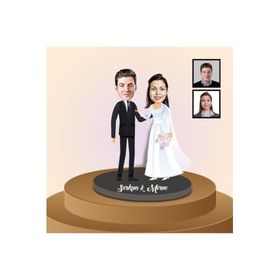 Ejoya 91312 Kişiye Özel Karikatürlü Gelin ve Damat Ahşap Biblo