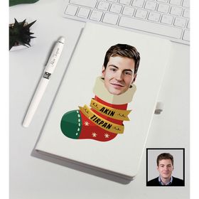 Ejoya 91336 Beyaz Kişiye Özel Karikatürize Yeni Yıl Defter Kalem Seti