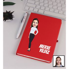 Ejoya 91344 Kırmızı Kişiye Özel Karikatürize Defter Kalem Seti