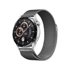 Ekılıf Huawei Watch GT3 BAND-12 46 mm 20 mm Gri Uyumlu Metal Hasır Kordon