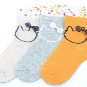 Ekinoks 3'lü Kedi-Kurdele Baskı Yarım Konç Kız Çocuk Çorap