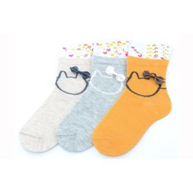 Ekinoks 3'lü Kedi-Kurdele Baskı Yarım Konç Kız Çocuk Çorap