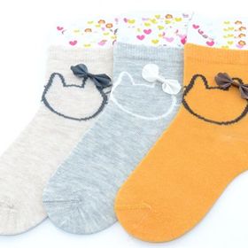Ekinoks 3'lü Kedi-Kurdele Baskı Yarım Konç Kız Çocuk Çorap