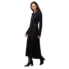 Ekol 4029 Siyah Kadın Beli Kemerli Maxi Elbise