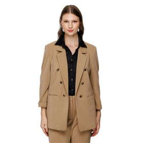 Ekol 4503 Süs Düğmeli Camel Kadın Ceket