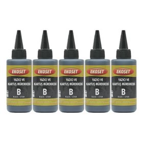 Ekoset Hp Tanklı Yazıcılar Uyumlu Siyah 5x100 ml Mürekkep