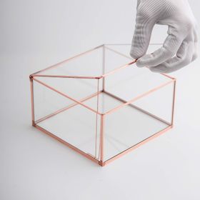 El Crea Designs 15x15x8 cm Bakır Rose Gold Cam Kapaklı Takı Kutusu