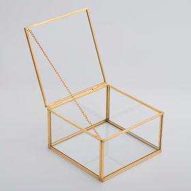 El Crea Designs 15x15x8 cm Pirinç Gold Cam Kapaklı Takı Kutusu
