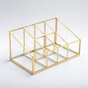 El Crea Designs 25x15x12 cm Pirinç Gold Cam Makyaj Takı Kutusu