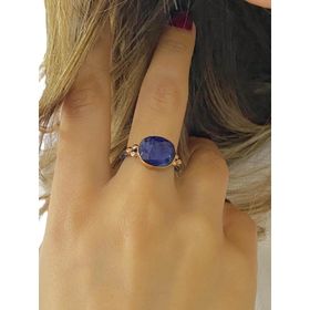 El Üretim Doğal Safir Oval Taş Otantik 925 Ayar Gümüş Yüzük