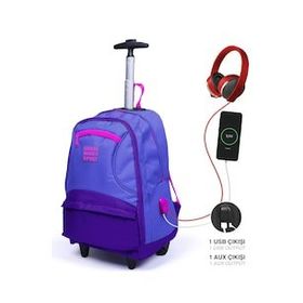 Elatae Mor 23252 Unisex Çok Gözlü Çekcekli Dört Bölmeli Usb'li Tekerlekli Okul Çantası